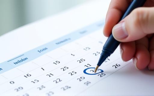 Página de um calendário com uma data marcada para um serviço.