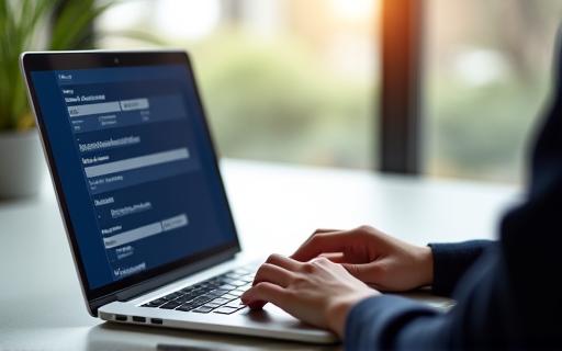 Pessoa a preencher um formulário online num computador portátil.